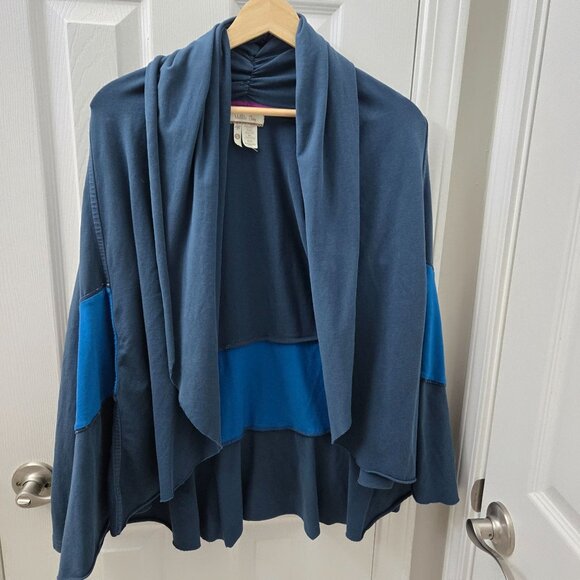 Matilda Jane Womens Open Front Cardigan Size S Blue Teal Draped Tiered Ruched - Picture 1 of 7